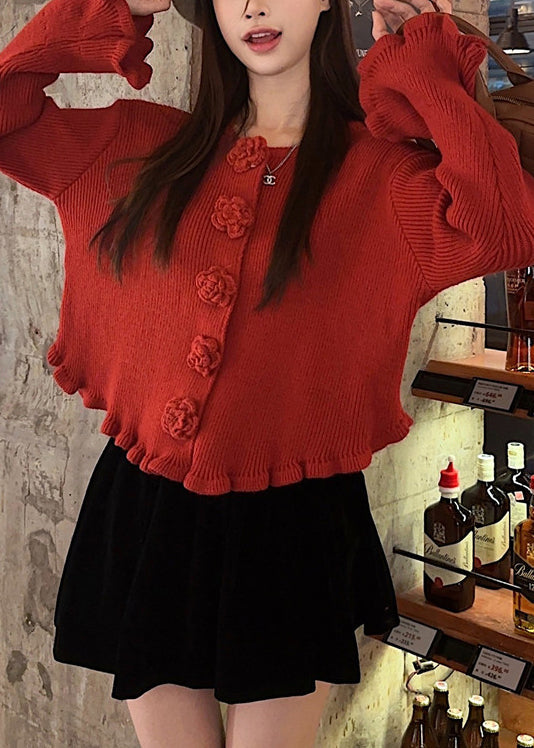Novelty Red O Neck Knit Sweaters Fall