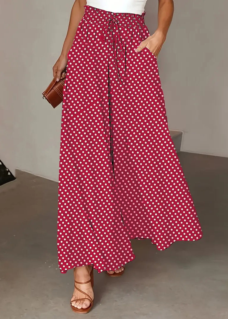 Summer Light Grey Elastic Waist Wide Leg Pants