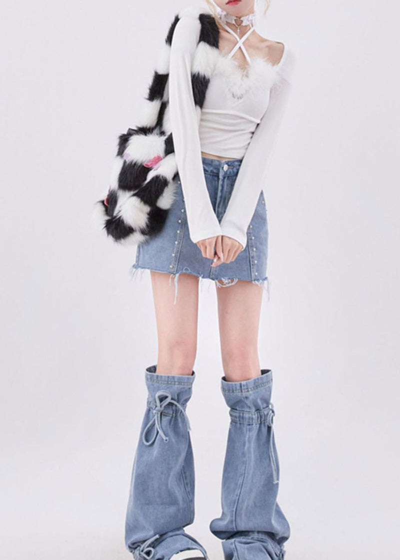 New American Style Denim Short Skirt Leg Two-piece Set