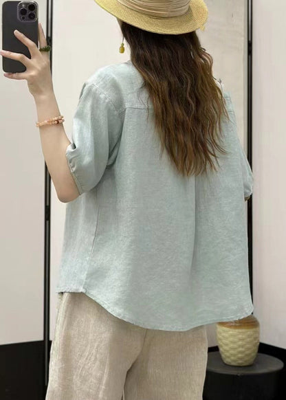 Sky Blue Button Loose Linen Shirt