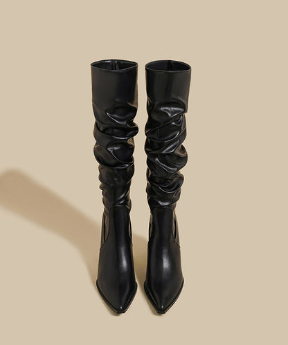 Splicing Stiletto Boots Brown Faux Leather Pointed Toe