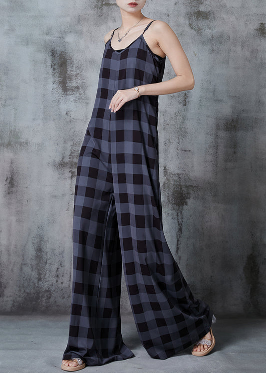 Dull Grey Oversized Plaid Chiffon Jumpsuits Summer