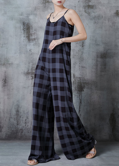 Dull Grey Oversized Plaid Chiffon Jumpsuits Summer