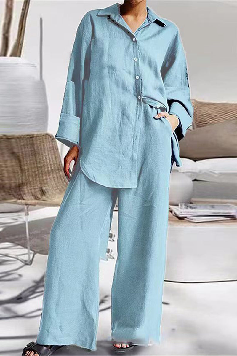 Simplicity Pocket Turndown Collar Long Sleeve Two Pieces(8 Colors)