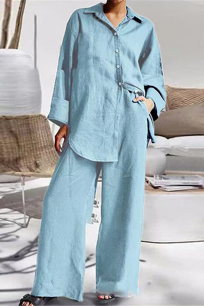 Simplicity Pocket Turndown Collar Long Sleeve Two Pieces(8 Colors)