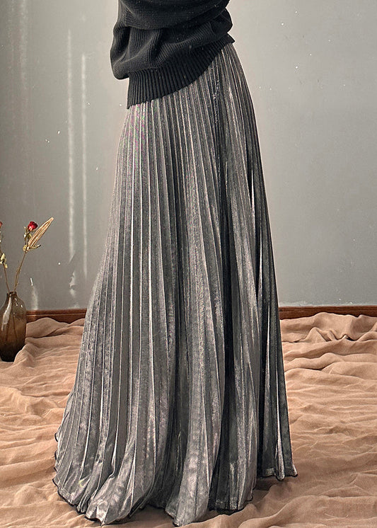 Silvery Elastic Waist a Line Skirt Spring