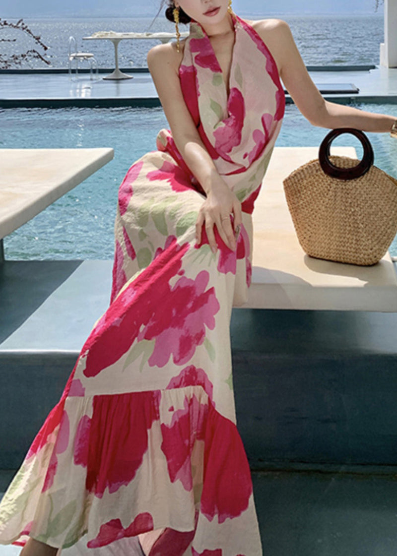 Red Bow Backless Vacation Long Dresses Summer