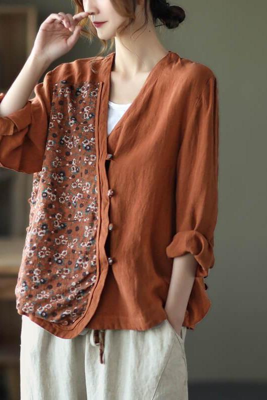 100% Linen Summer Spring Stitching Shirt