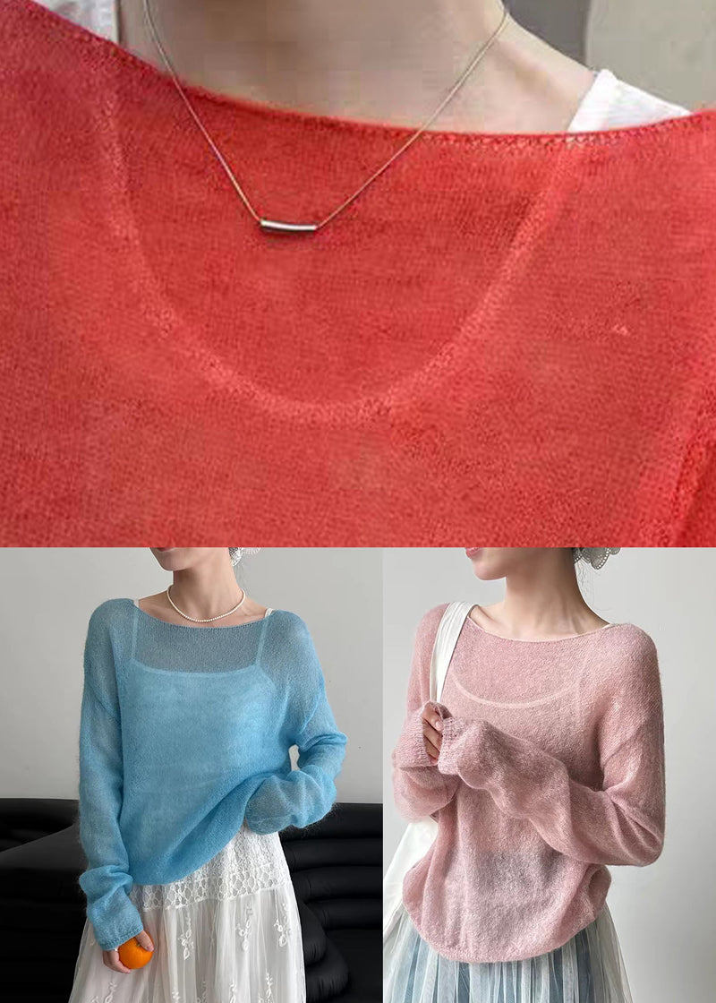 Handmade Blue Cozy Ma Hai Mao Knit Tops Spring