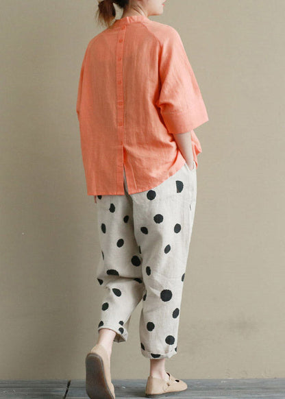 Art Orange Shirts and Crop Pants Two Sets Pieces Summer