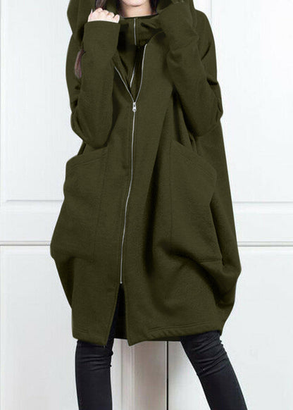 Loose Grey False Two Pieces Patchwork Cotton Hooded Coat Fall
