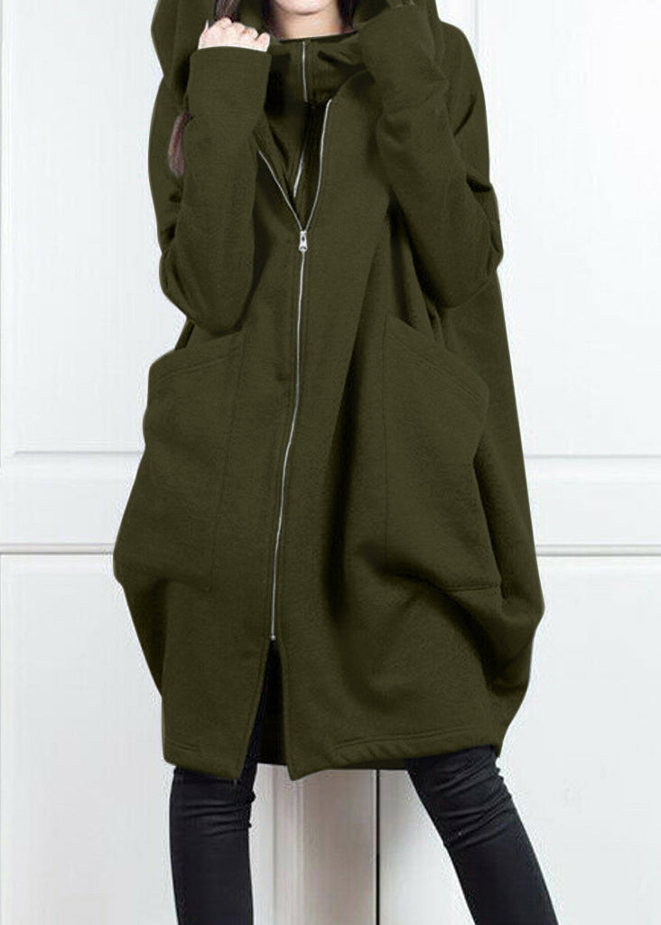 Loose Grey False Two Pieces Patchwork Cotton Hooded Coat Fall