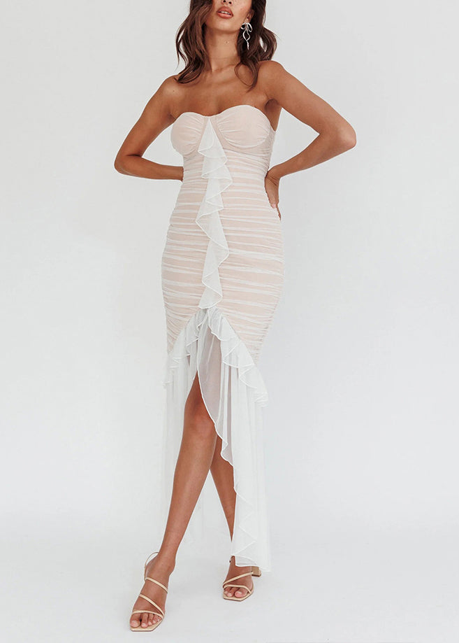 Black Slim Fit Strapless Backless Dress Ruffled