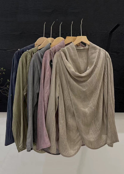 Chinese Style Light Khaki Patchwork Top Spring