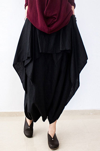 Cotton Wide Leg Pants Black Loose Trousers