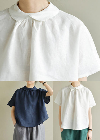 Simple Yellow Peter Pan Collar Linen Shirt Summer