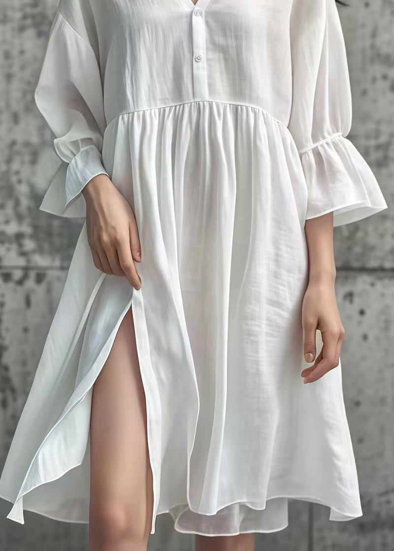 White Oversized Side Open Cotton Day Dress Summer