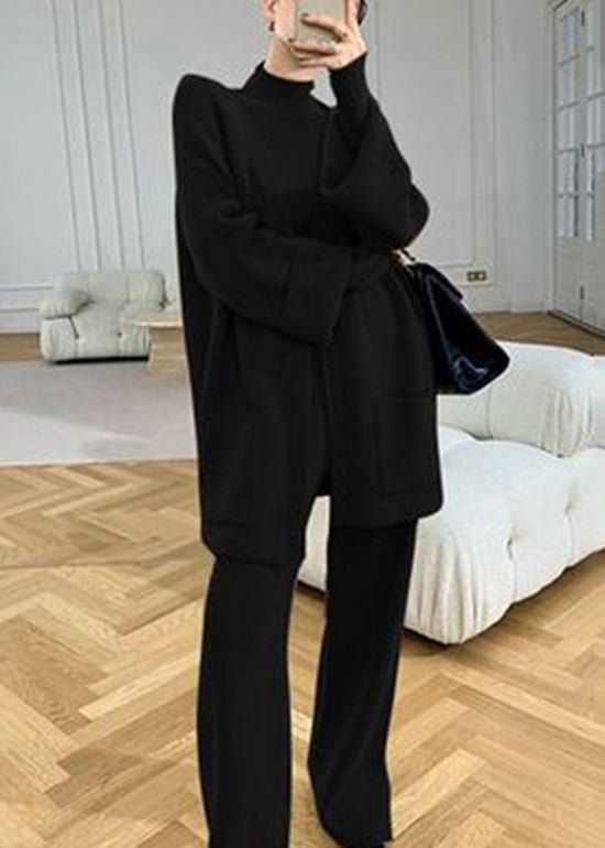 Autumn New Peacock Blue Knitted Wide Leg Pants Sweater and Cardigan 3 Piece Set