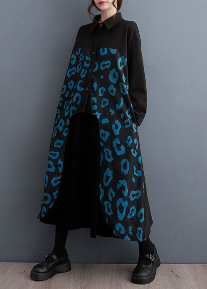 Diy Black Oversized Patchwork Cotton Shirt Dress Fall