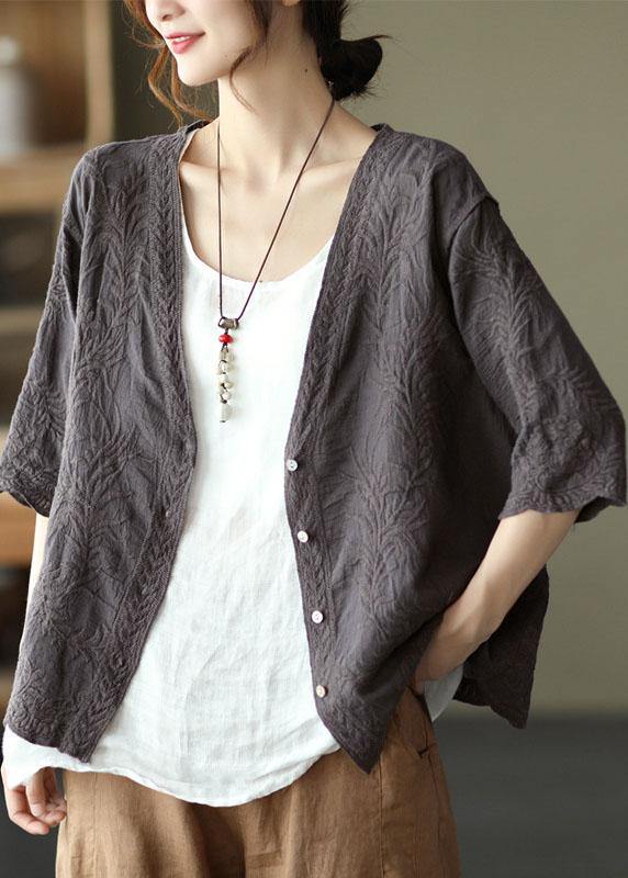 White Cotton V Neck Embroidered Half Sleeve Tops