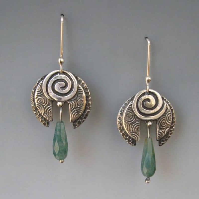 Dangling Green Stone Silver Earrings