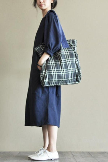 Two Colours Round Collar Fleece Long Dress Causel Outfits
