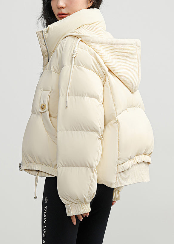 White Hooded Pockets Drawstring Duck Down Down Coats Winter