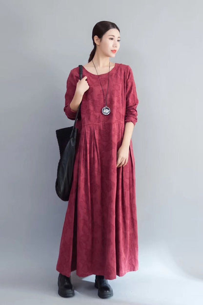 Flower Long Sleeve Maxi Dresses Outfits in Red