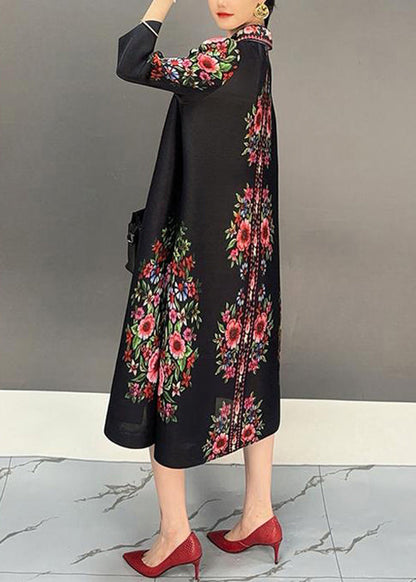 Black Peter Pan Collar Print Dresses Fall