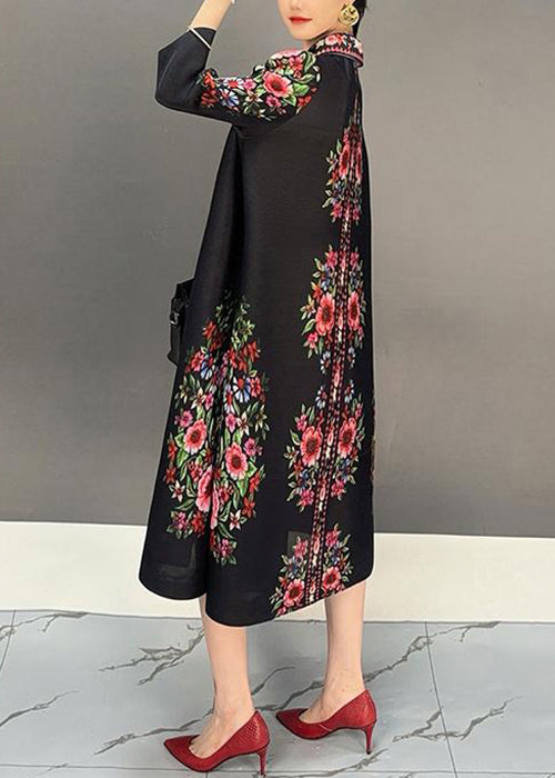 Black Peter Pan Collar Print Dresses Fall
