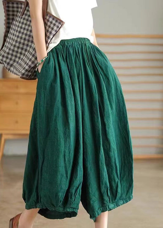 Green Pockets Linen Crop Pants Summer