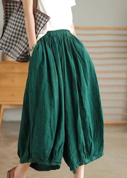 Green Pockets Linen Crop Pants Summer