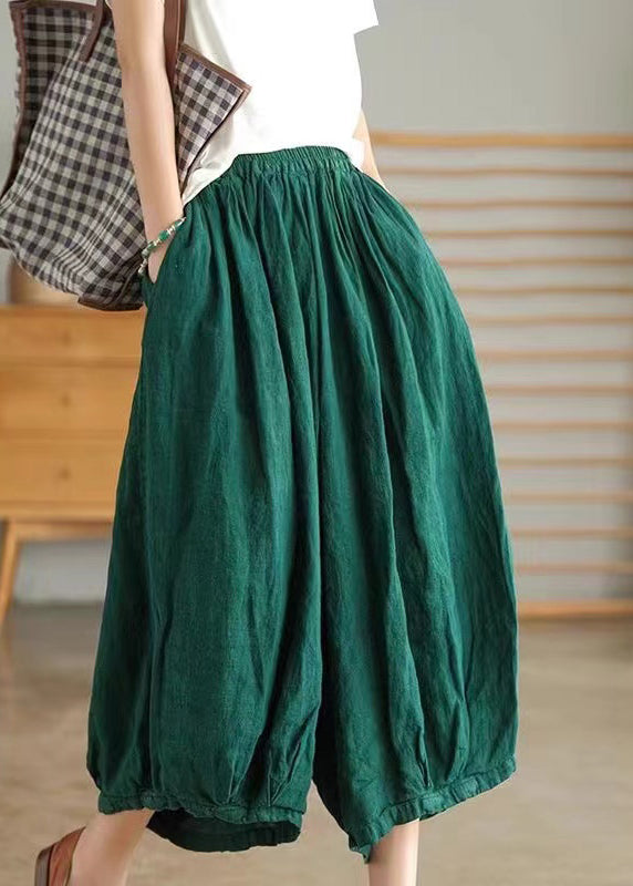 Green Pockets Linen Crop Pants Summer