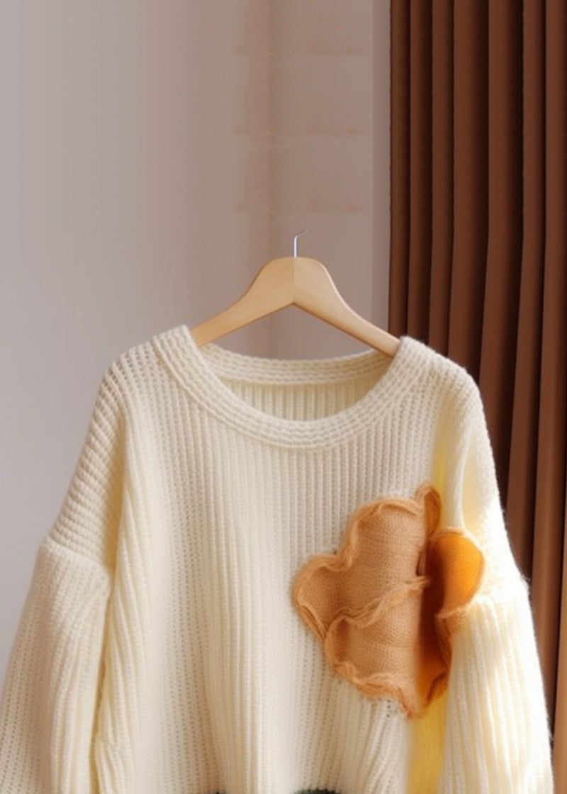 Apricot O Neck Patchwork Knit Sweater Fall