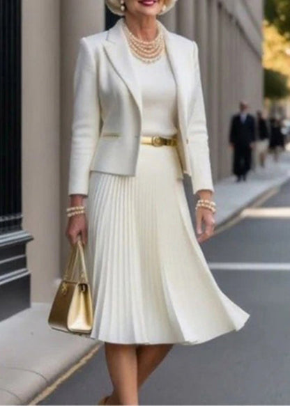White Suit Coats and Dresses Cotton Two-piece Set Fall