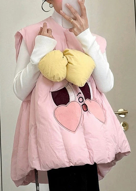 Pink Bow Print Warm Waistcoat and T Shirt Two Pieces Set Winter