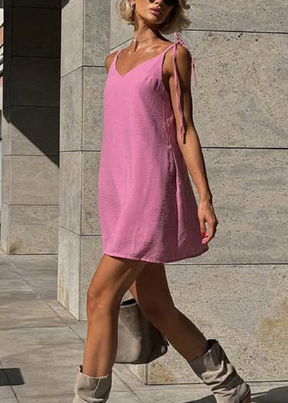 White Backless Lace Up Cotton Mini Dresses Summer