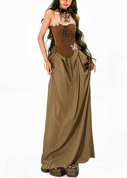 Original Design Colorblock Cold Shoulder Patchwork Maxi Dresses Sleeveless