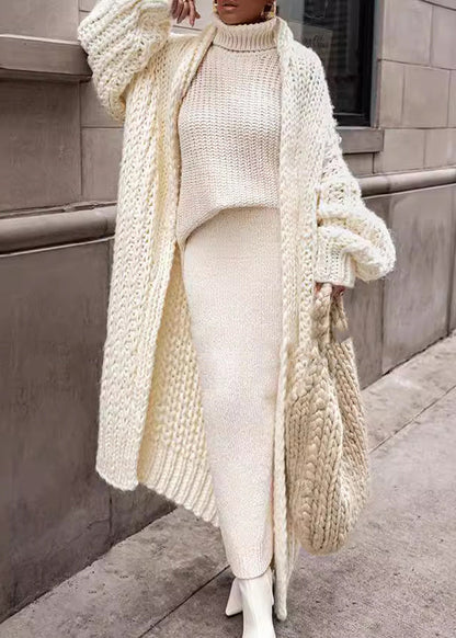 European and American Style White Puff Sleeve Knit Cardigan