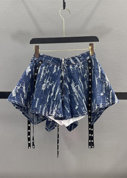 Unique Blue Patchwork Denim a Line Skirt Summer