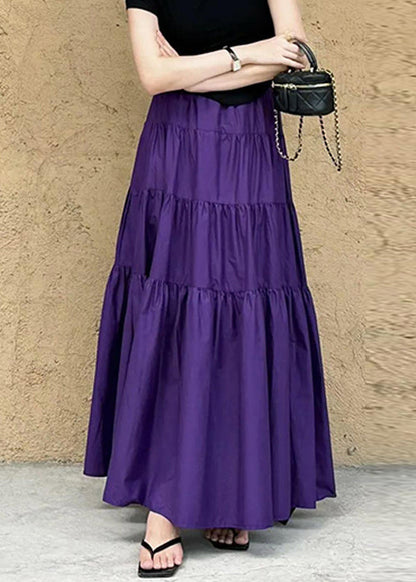 Purple Pockets Wrinkled Cotton Skirt Summer