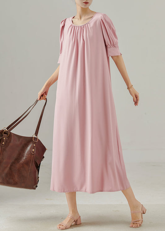 Italian Pink O-neck Cotton Vacation Dress Summer