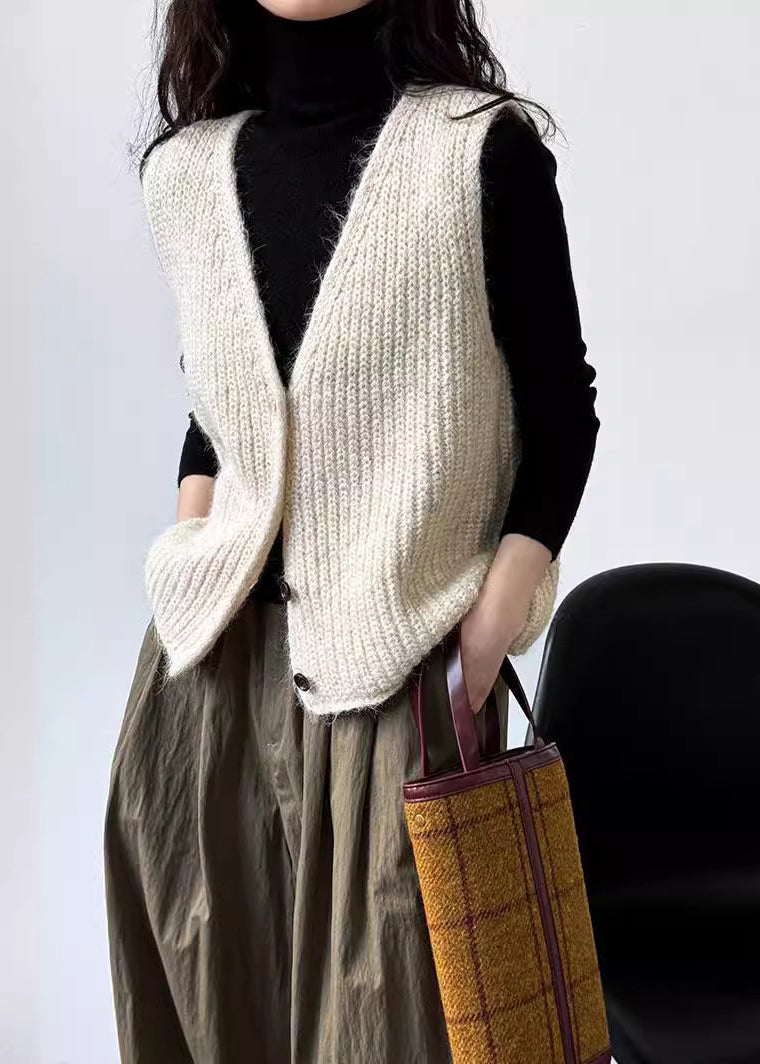 French Grey V Neck Button Knit Vest Sleeveless