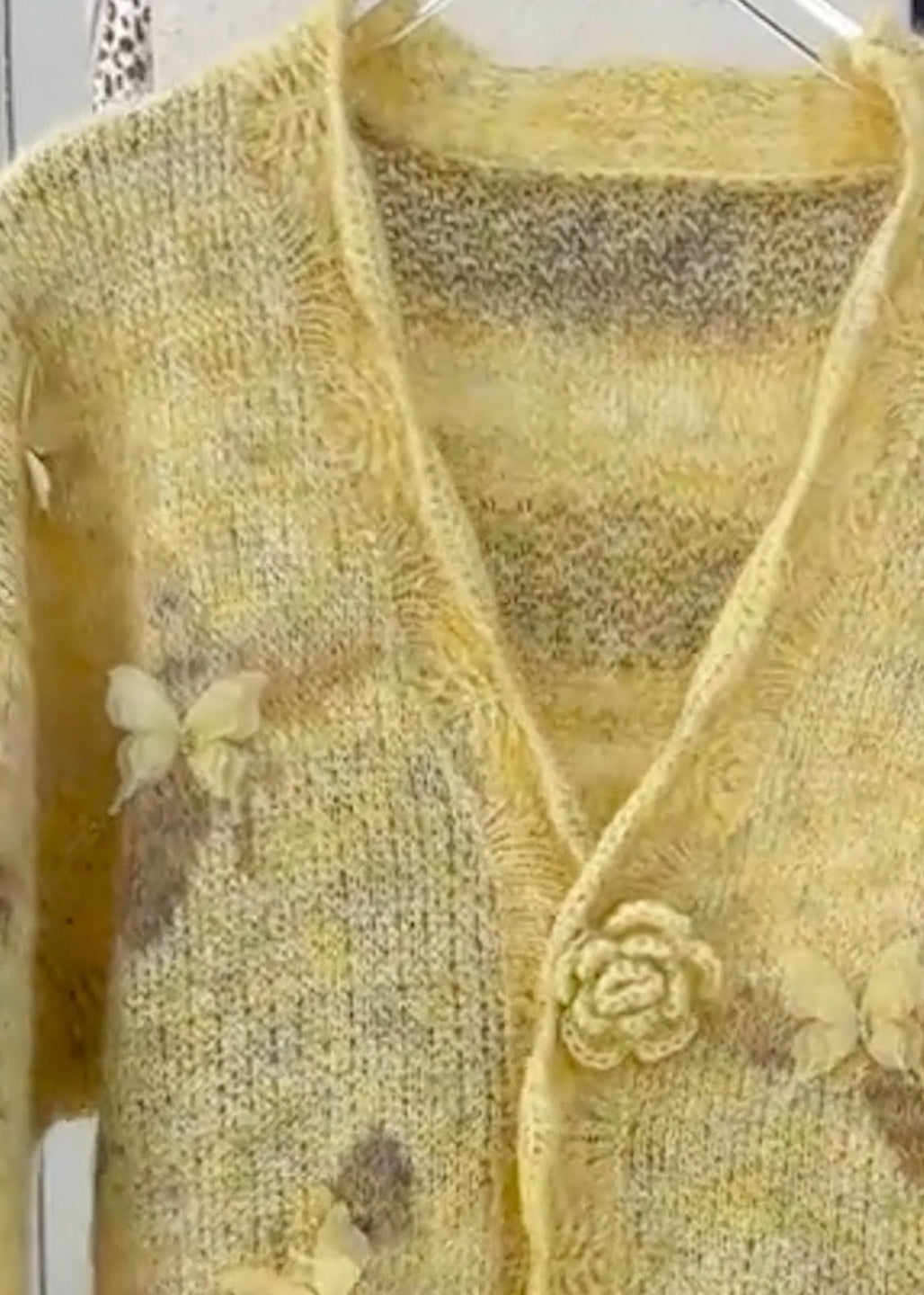 Yellow Fur Cotton Knit Cardigans Spring