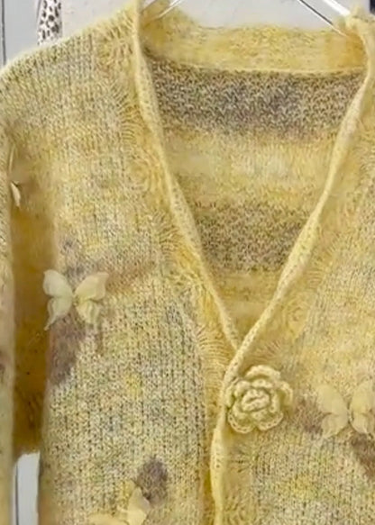 Yellow Fur Cotton Knit Cardigans Fall