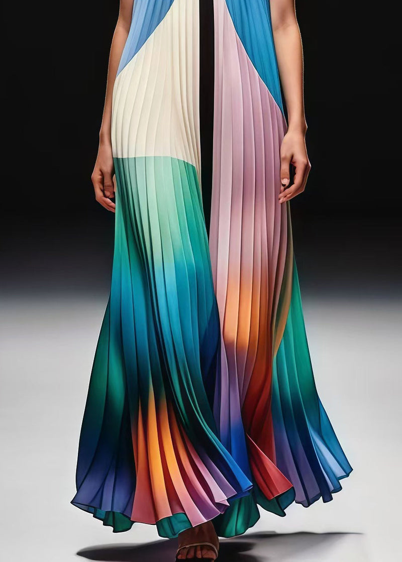 Gradient Color Print Wrinkled Chiffon Strapless Dress Summer