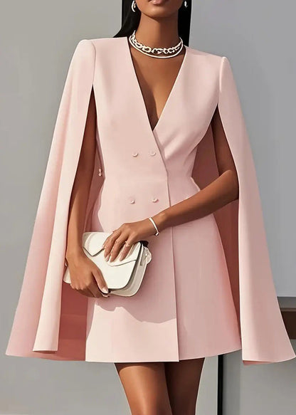 Black V Neck Patchwork Spandex Work Dress Cloak Sleeves