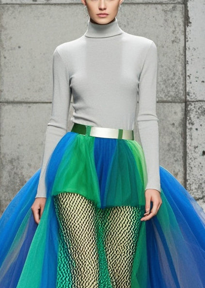 Colorblock Hollow Out Patchwork Tulle Skirts Summer