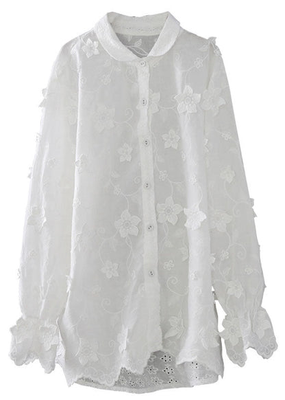Fitted White Peter Pan Collar Cotton Top Spring