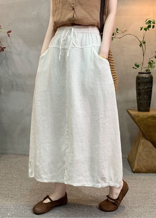Original Design White Pockets Patchwork Linen Skirts Summer